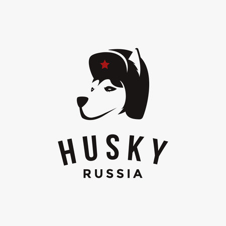 Mascot Siberian Husky wearing siberian ushanka winter hat logo icon vector template on white backgroundのイラスト素材