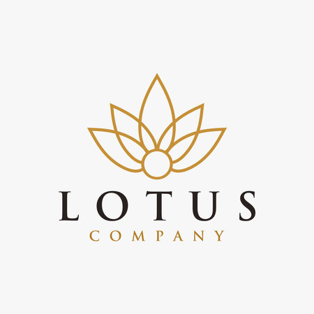 Modern, minimalist, elegance lineart Lotus flower logo icon vector template on white backgroundのイラスト素材