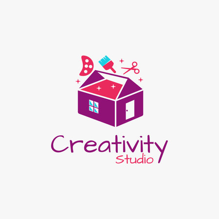 Tool box and house studio art logo icon vector illustration on white backgroundのイラスト素材