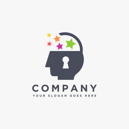 abstract open padlock human brain logo icon vector template on white backgroundのイラスト素材