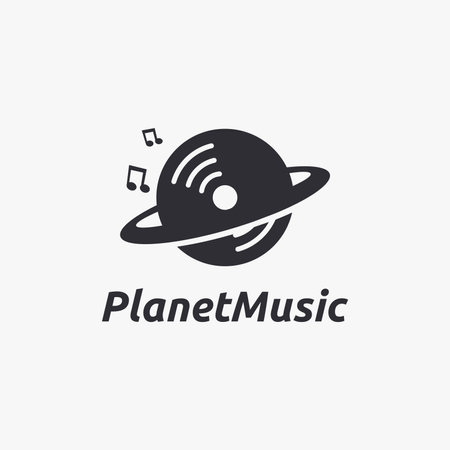 Disc and saturn ring, planet music logo icon vector template on white backgroundのイラスト素材