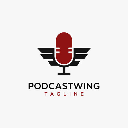 Minimalist microphone podcast wing logo icon vector template on white backgroundのイラスト素材
