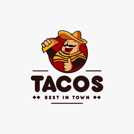 sombrero hat mexican holding tacos mexican restaurant logo mascot hipster vintage retro character cartoon illustrationのイラスト素材