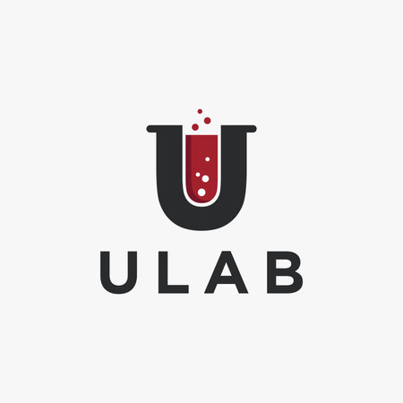 Letter U and beaker laboratory logo icon vector template on white backgroundのイラスト素材
