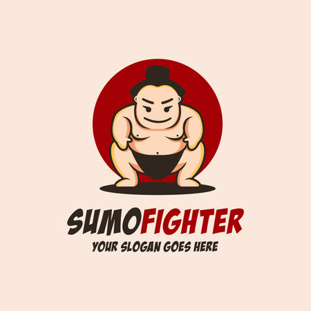 Fat Sumo Fighter mascot cartoon logo icon vector illustration on light backgroundのイラスト素材