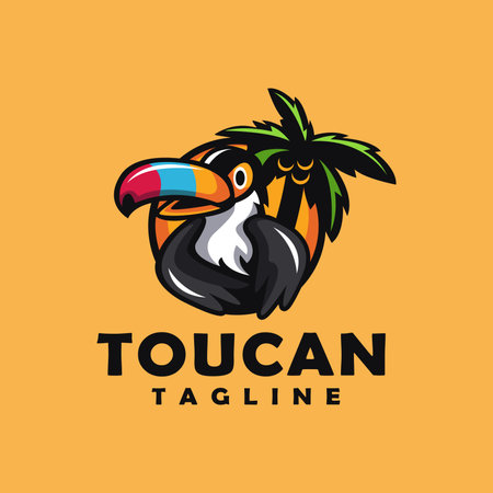 fun colorful toucan logo mascot cartoon vector illustration on light backgroundのイラスト素材