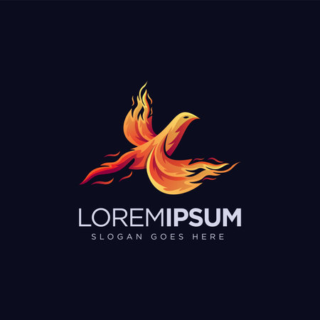 Modern abstract Fire phoenix logo icon vector template on black backgroundのイラスト素材