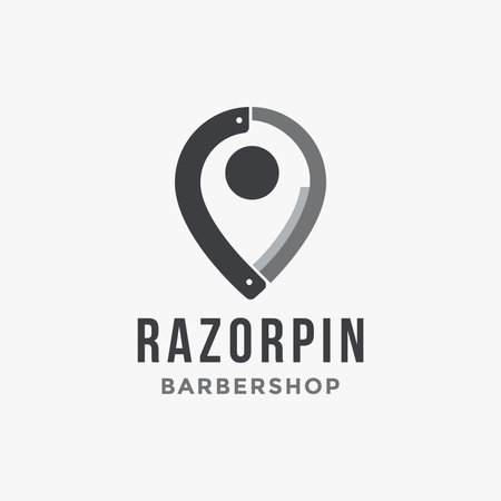 Barbershop razor pin logo icon vector template on white backgroundのイラスト素材
