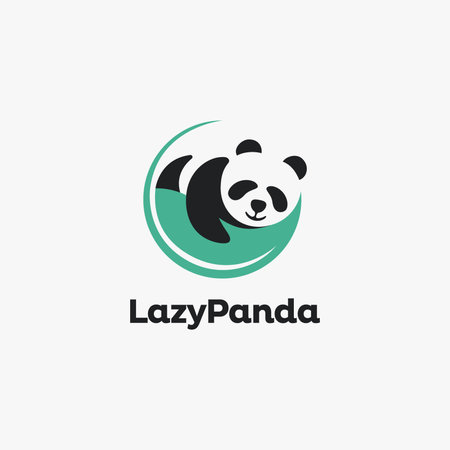 Sleepy Panda logo, lazy panda logo icon vector template on white backgroundのイラスト素材