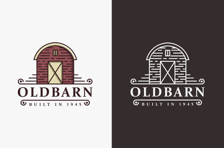 Vintage retro classic old barn farm logo icon vector template with line art style design on white backgroundのイラスト素材