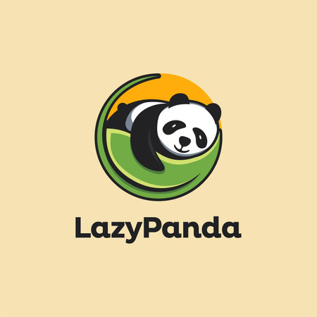 Sleepy Panda logo, lazy panda logo icon vector template on white backgroundのイラスト素材