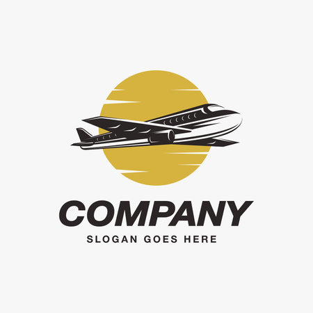 Flying airplane logo icon vector template on white backgroundのイラスト素材