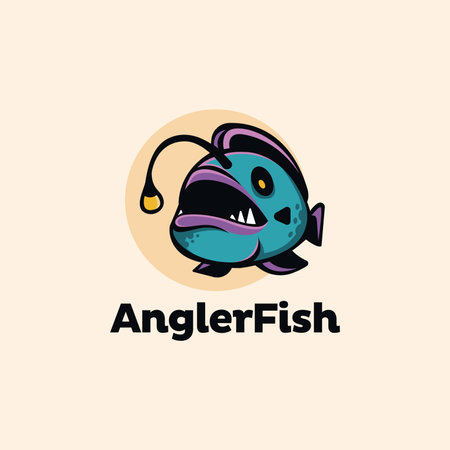Colorful angler fish logo cartoon mascot vector template on light backgroundのイラスト素材