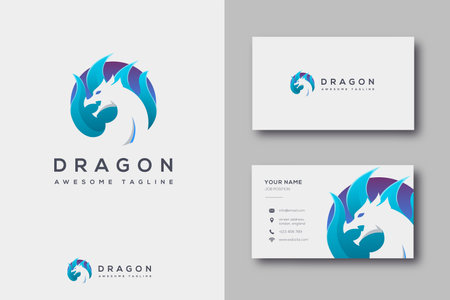 Modern flame and dragon logo icon vector and business card templateのイラスト素材