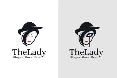 Pretty lady with hat logo icon vector illustration template on white backgroundのイラスト素材