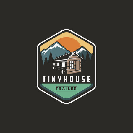 Emblem patch outdoor tiny house trailer logo vector illustration on dark backgroundのイラスト素材