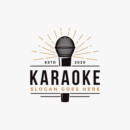 Vintage Microphone logo, karaoke logo icon vector template on white backgroundのイラスト素材