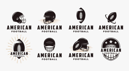 Set of vintage badge patch emblem American football sport logo with american football equipment vector iconのイラスト素材