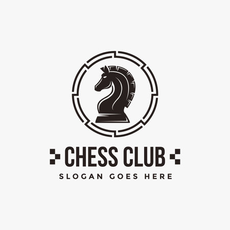 Vintage classic badge emblem chess club, chess tournament, horse logo vector icon on white backgroundのイラスト素材
