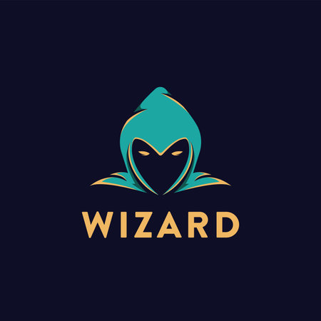 Simple head of wizard logo icon vector template on black backgroundのイラスト素材