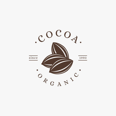 Vintage cocoa branch logo, cocoa bean, cocoa plant logo icon vector template on white backgroundのイラスト素材
