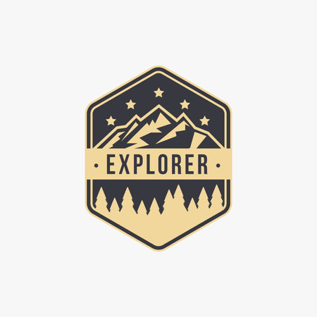 Outdoor mountain adventure travel badge patch logo, Hiking logo, hiker patchのイラスト素材