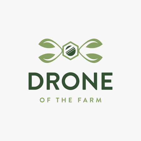Abstract farm drone logo vector icon on white background, agriculture logo design with drone and leaf conceptのイラスト素材