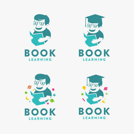 Set of simple education logo, Kid reading book logo vector icon illustration on white backgroundのイラスト素材