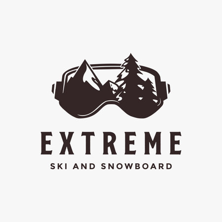 Vintage snowboard ski logo vector with ski snowboarding glasses and wild mountain conceptのイラスト素材