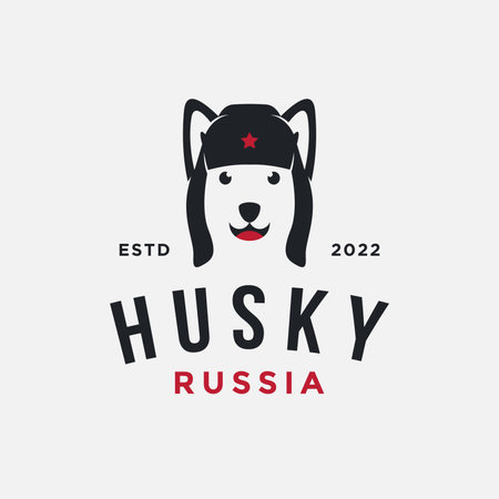 Siberian Husky with russian hat ushanka logo icon vector template on white backgroundのイラスト素材