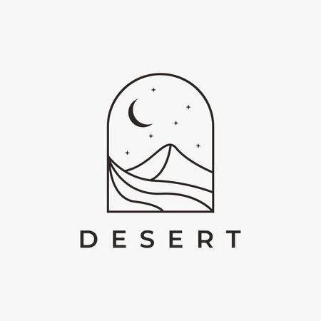 Abstract night desert logo with lineart style on white backgroundのイラスト素材