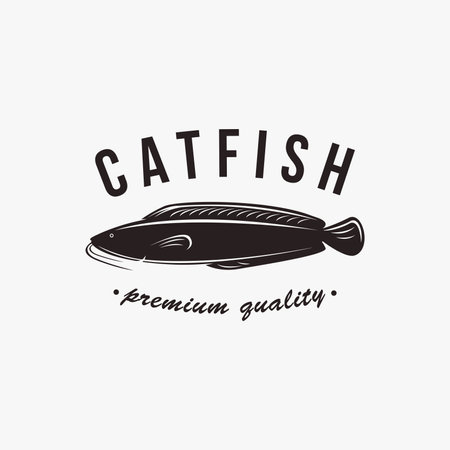 Vintage catfish fish logo on white backgroundのイラスト素材
