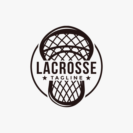 Vintage seal badge lacrosse sport logo with lacrosse stick vector icon on white backgroundのイラスト素材