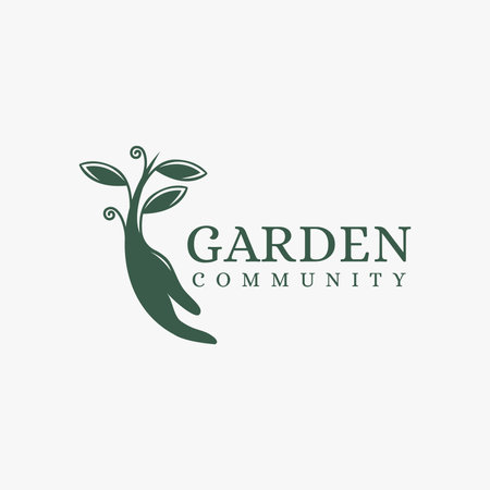 Vintage simple badge, label, seal, garden logo, gardening equipment vector, with hands holding and growing plant conceptのイラスト素材