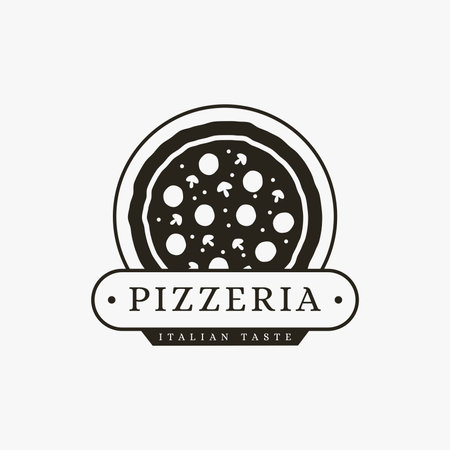 Vintage elegance emblem pizza logo vector template on white backgroundのイラスト素材