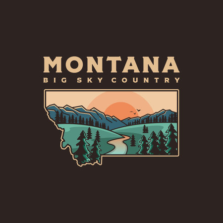 Illustration of Beautiful Montana state map logo design vector on dark backgroundのイラスト素材