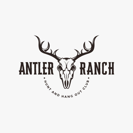 vintage Skull of deer, antler ranch logo design on white backgroundのイラスト素材
