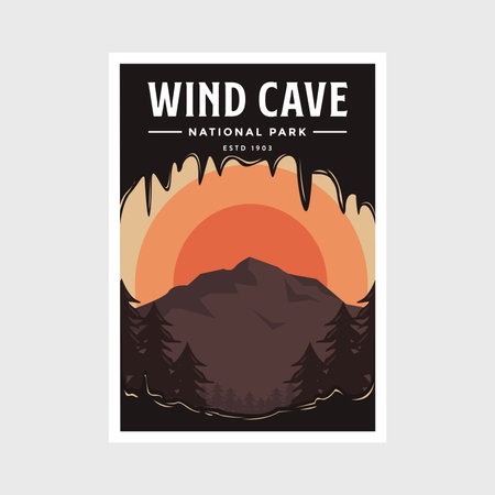 Wind Cave National Park poster vector illustration designのイラスト素材