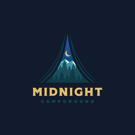 Outdoor adventure camping logo with inner tent view vector illustrations design on dark backgroundのイラスト素材
