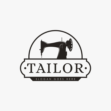 Vintage badge emblem Tailor Sewing Machine logo vector on white backgroundのイラスト素材