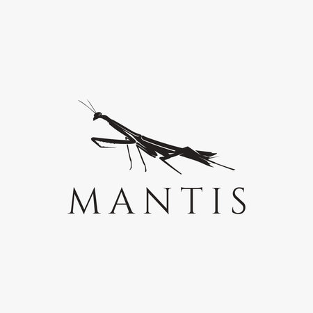 Elegant silhouette praying mantis logo icon design on white backgroundのイラスト素材