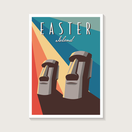 Abstract Retro Statue of Moai Easter Island poster design vectorのイラスト素材