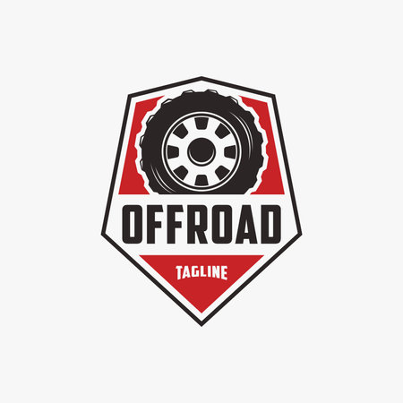 Simple badge emblem Offroad tire wheel logo, offroad club logo vector on white backgroundのイラスト素材