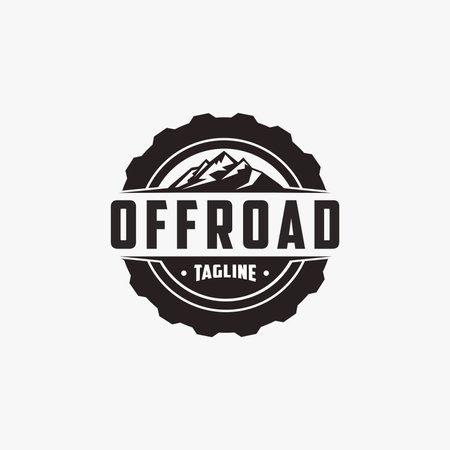 Mountain offroad tire wheel logo, offroad club logo vector concept on white backgroundのイラスト素材