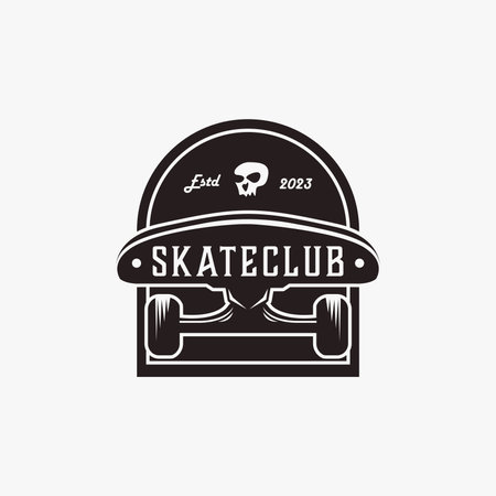 Vintage skateboarding logo, skateboarding shop, skateboarding club vector on white backgroundのイラスト素材