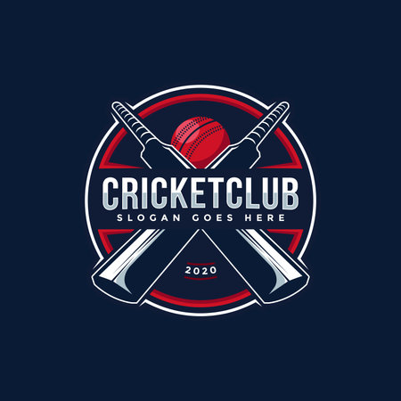 Badge emblem Cricket logo, cricket team sport design vector on dark backgroundのイラスト素材