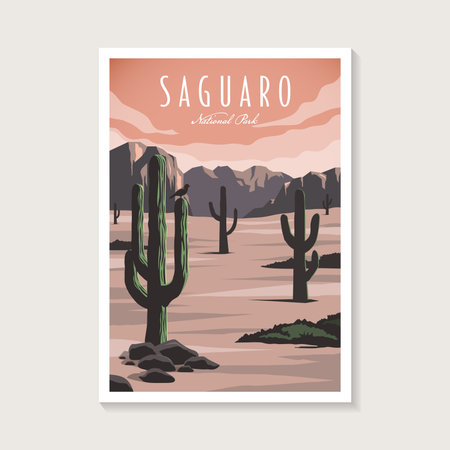 Saguaro National Park poster vector illustration design, Desert poster designのイラスト素材