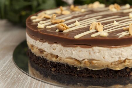 Chocolate cake with peanuts, snickers cakeの写真素材
