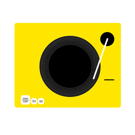 Yellow and black vinyl turntable in flat style vector drawing with a Yellow gramophone.のイラスト素材