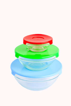 plastic dishes, standing in a pyramidの写真素材